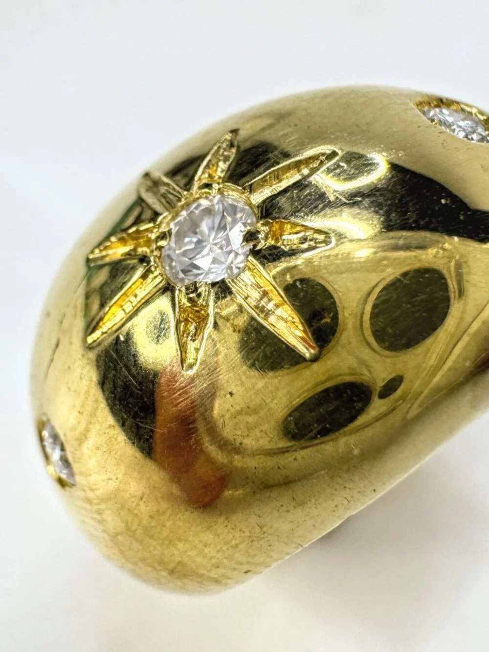 Handmade 18K Gold 0.15ct G/VS Diamond Starburst Dome Ring Size7 9.3g JR1835